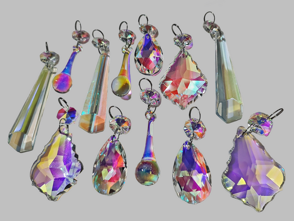 12 Aurora Borealis AB Iridescent Chandelier Drops Cut Glass UK Crystals Beads Droplets Lamp Light Parts 5
