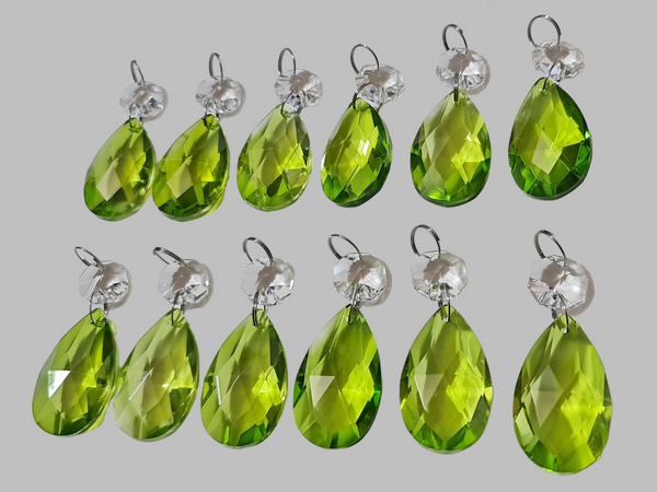 12 Sage Green Oval 37 mm Chandelier UK Crystals Drops Beads Droplets Christmas Decorations 12