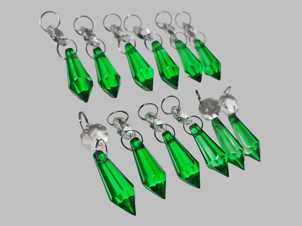 12 Emerald Green Torpedo 37 mm 1.5" Chandelier UK Crystals Drops Beads Droplets Christmas Decorations 9