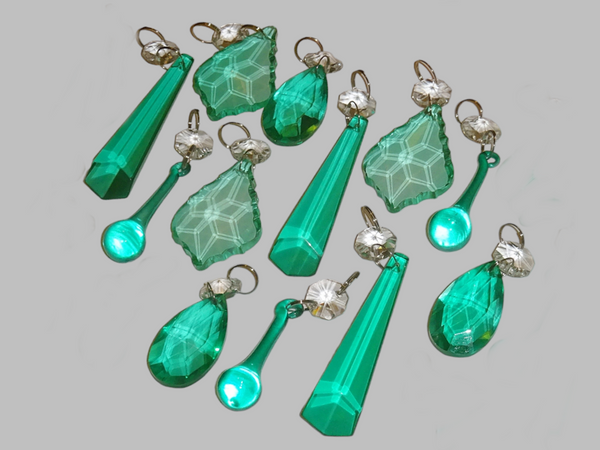 12 Aqua Marine Turquoise Green Chandelier Drops Cut Glass UK Crystals Beads Droplets Light Parts Sun Catchers 3