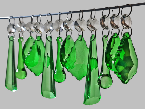 12 Emerald Green Chandelier Drops Cut Glass UK Crystals Beads Droplets Lamp Light Prisms Parts 10