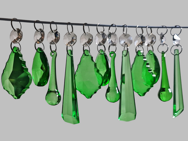 12 Emerald Green Chandelier Drops Cut Glass UK Crystals Beads Droplets Lamp Light Prisms Parts 6