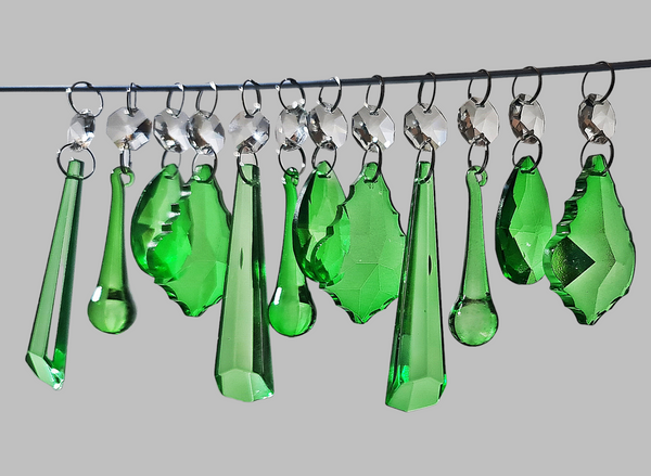 12 Emerald Green Chandelier Drops Cut Glass UK Crystals Beads Droplets Lamp Light Prisms Parts 4