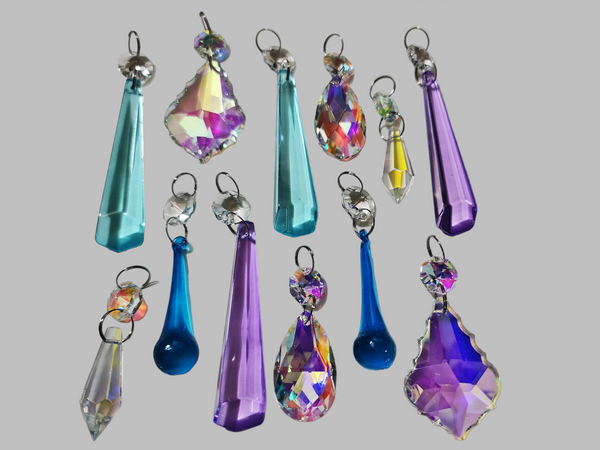 12 Chandelier Drops AB Aurora Borealis Soft Pastel Colours Glass Crystals Beads Prisms Droplets 8
