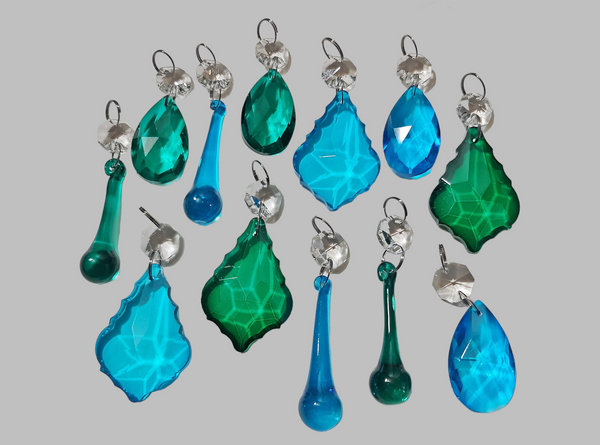12 Peacock & Teal Chandelier Drops Crystals Beads Droplets Cut Glass Prisms Light Lamp Parts 4