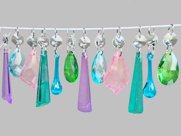 12 Chandelier Pastel Colours Crystals Cut Glass Droplets Sun Catcher Prisms Beads Light Parts