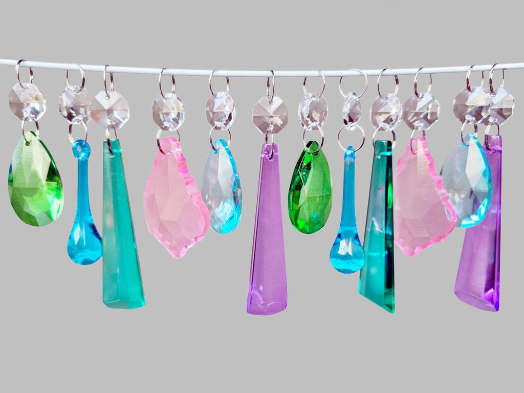 12 Chandelier Pastel Colours Crystals Cut Glass Droplets Sun Catcher Prisms Beads Light Parts
