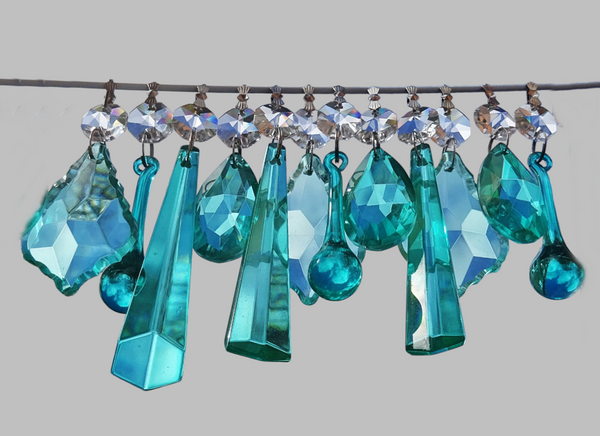 12 Aqua Marine Turquoise Green Chandelier Drops Cut Glass UK Crystals Beads Droplets Light Parts Sun Catchers 6