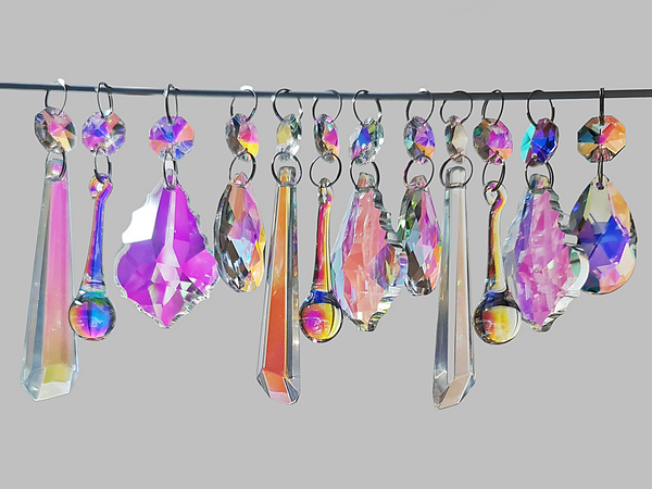 12 Aurora Borealis AB Iridescent Chandelier Drops Cut Glass UK Crystals Beads Droplets Lamp Light Parts 10