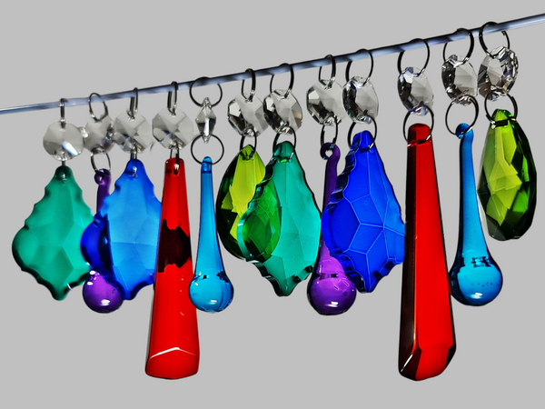 12 Chandelier Drops Cut Glass Crystals Beads Antique Colours Prisms Droplets Light Parts 4