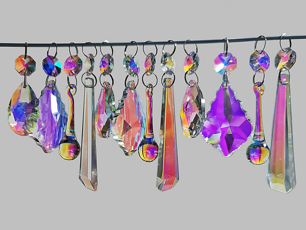 12 Aurora Borealis AB Iridescent Chandelier Drops Cut Glass UK Crystals Beads Droplets Lamp Light Parts 4