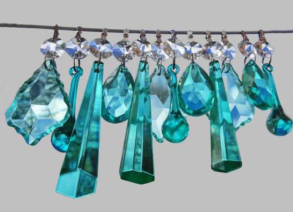 12 Aqua Marine Turquoise Green Chandelier Drops Cut Glass UK Crystals Beads Droplets Light Parts Sun Catchers 8