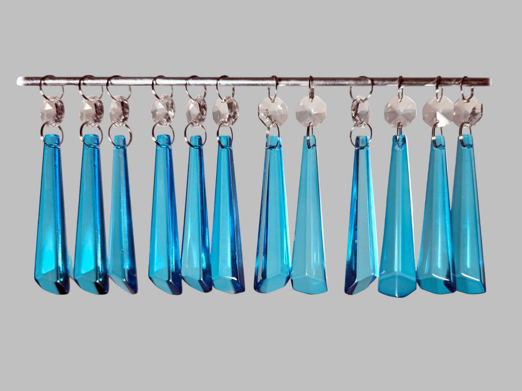 12 Teal Blue Icicles 72 mm 3" UK Chandelier Crystals Sun Catchers Beads Christmas Decorations 1