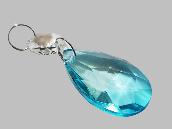 1 Aqua Light Teal Blue Cut Glass Oval 37 mm 1.5" UK Chandelier Crystals Beads Droplets Light Parts 2