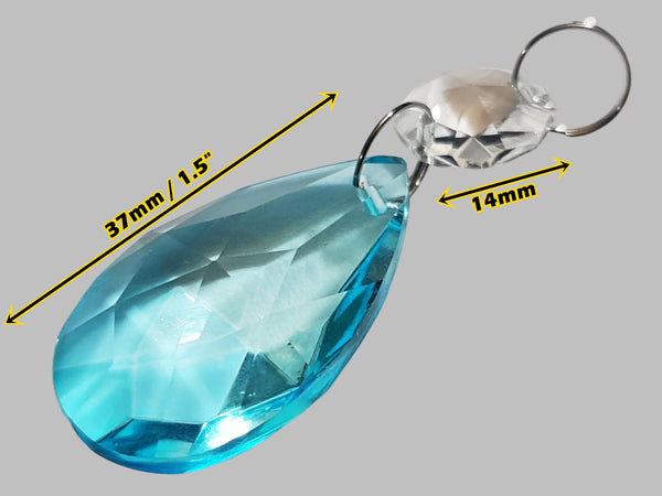 1 Aqua Light Teal Blue Cut Glass Oval 37 mm 1.5" UK Chandelier Crystals Beads Droplets Light Parts 1