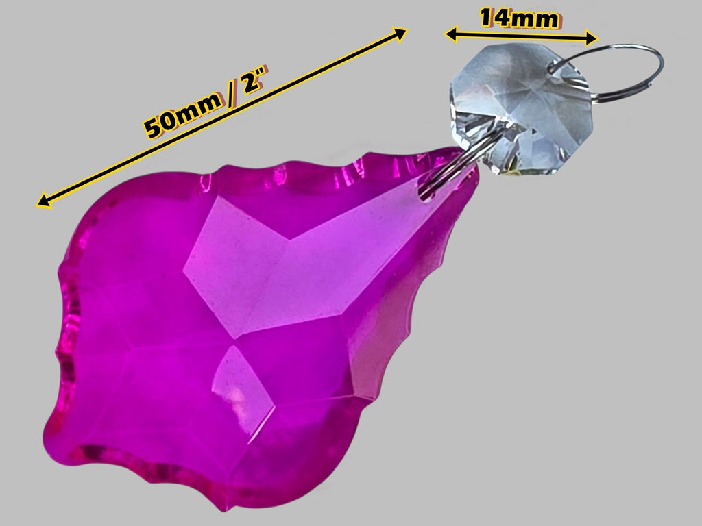 1 Raspberry Cut Glass Leaf 50 mm 2" UK Chandelier Crystals Drops Beads Droplets Light Lamp Parts 1