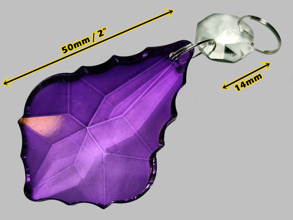 1 Purple Cut Glass Leaf 50 mm 2" Chandelier UK Crystals Drops Beads Droplets Light Lamp Parts 1