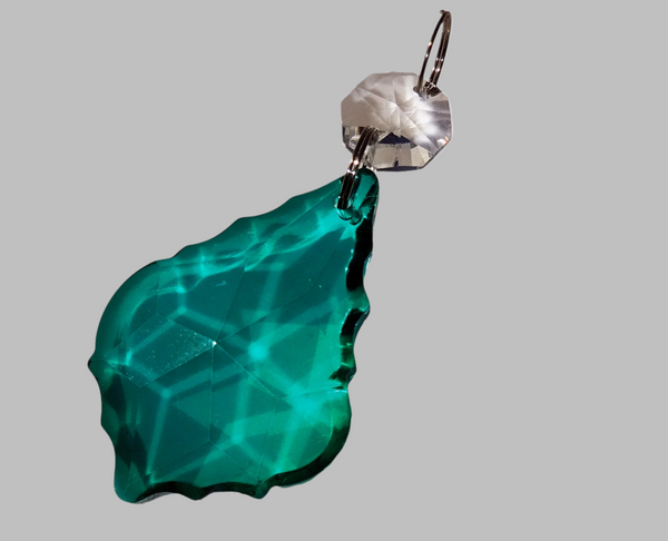 1 Peacock Green Cut Glass Leaf 50 mm 2" Chandelier UK Crystals Beads Droplets Light Parts 4