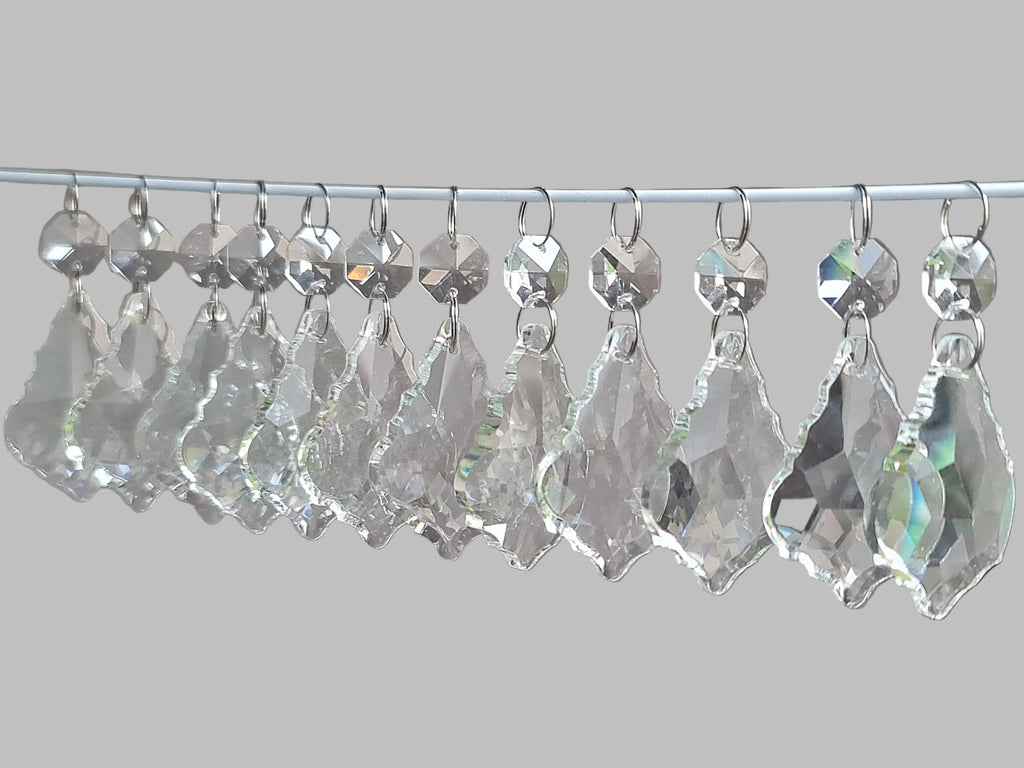 12 Clear Leaf 50 mm 2" Chandelier UK Crystals Beads Droplets Sun Catcher Christmas Decorations 1