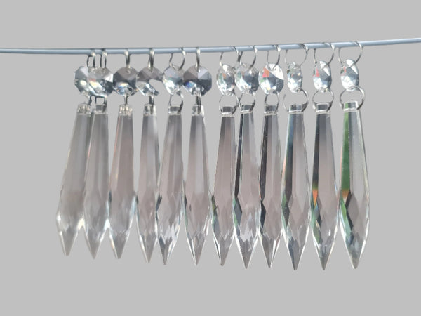 12 Clear 76 mm 3" Icicle Chandelier Crystals Drops Beads Droplets Sun Catchers colourless