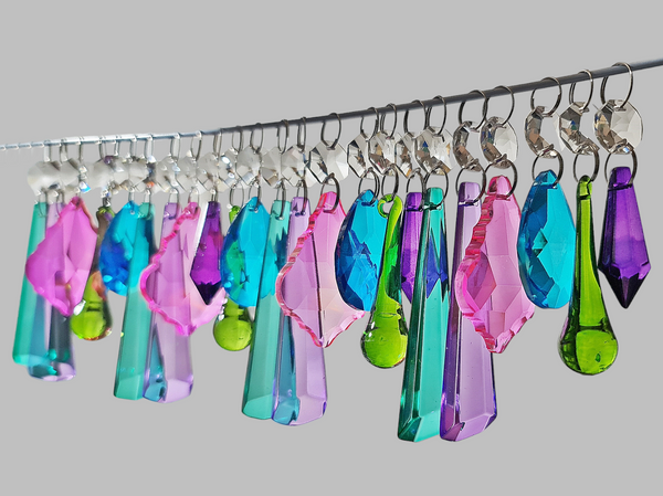 24 Chandelier Drops Glass UK Crystals Beads Tropical Colours Prisms Droplets Charistmas Tree Decorations 1