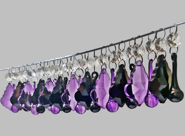 24 Chandelier Drops Gothic Black Purple Cut Glass UK Crystals Beads Droplets Christmas Tree Decorations 4