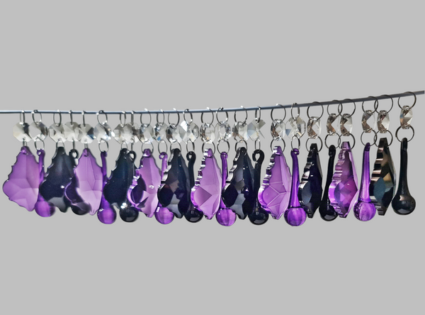 24 Chandelier Drops Gothic Black Purple Cut Glass UK Crystals Beads Droplets Christmas Tree Decorations 6