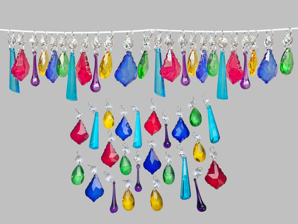 24 Chandelier Drops Mix 6 Colours Cut Glass Crystals Beads Prisms Droplets Christmas Wedding 1