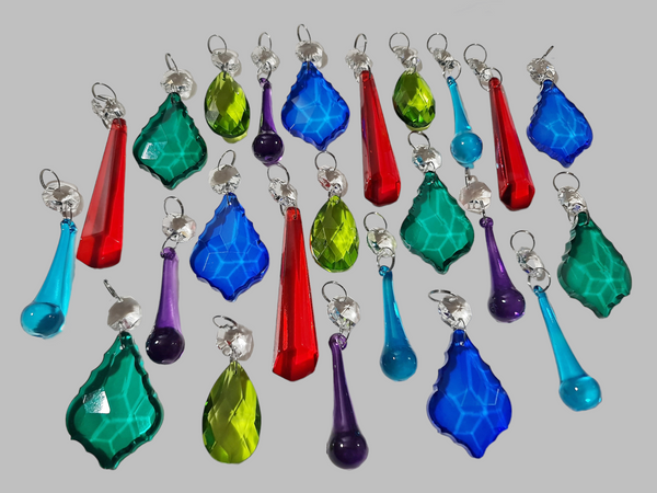 24 Chandelier Drops Cut Glass Crystals Beads Antique Colours Prisms Hanging Pendant Droplets 6