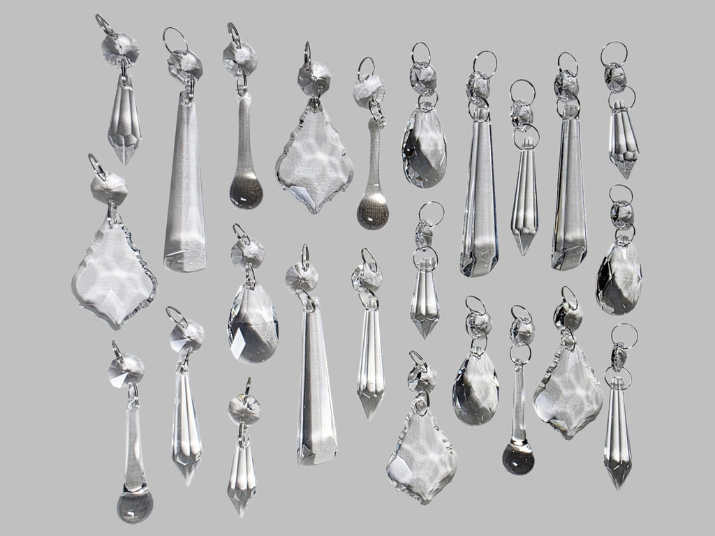 24 Chandelier Drops Clear Standard Size Cut Glass UK Crystals Beads Prisms Tree Decorations 1
