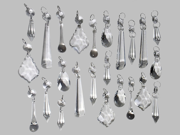 24 Chandelier Drops Clear Standard Size Cut Glass UK Crystals Beads Prisms Tree Decorations 1