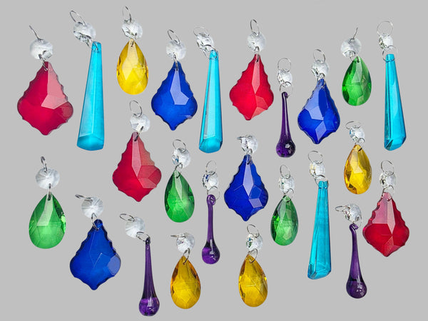 24 Chandelier Drops Mix 6 Colours Cut Glass Crystals Beads Prisms Droplets Christmas Wedding 4