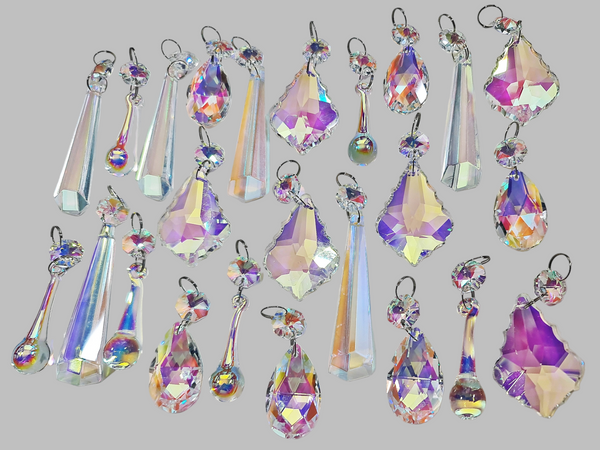 24 Aurora Borealis AB Iridescent Chandelier Drops Cut Glass UK Crystals Beads Droplets Christmas Tree Decorations 4
