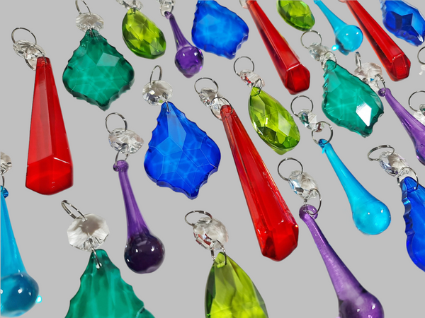 24 Chandelier Drops Cut Glass Crystals Beads Antique Colours Prisms Hanging Pendant Droplets 7