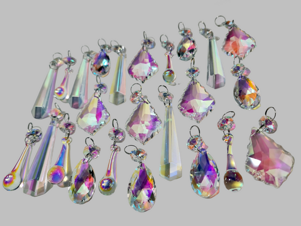 24 Aurora Borealis AB Iridescent Chandelier Drops Cut Glass UK Crystals Beads Droplets Christmas Tree Decorations 10