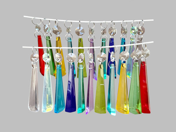 22 Chandelier Cut Glass UK Crystals Colour Set Icicle Beads Prisms Christmas Wedding Decorations