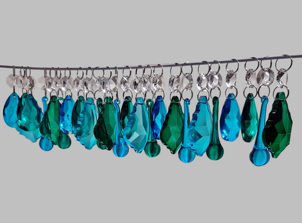 24 Peacock & Teal Chandelier Drops Crystals Beads Droplets Cut Glass Prisms Wedding Decorations 10