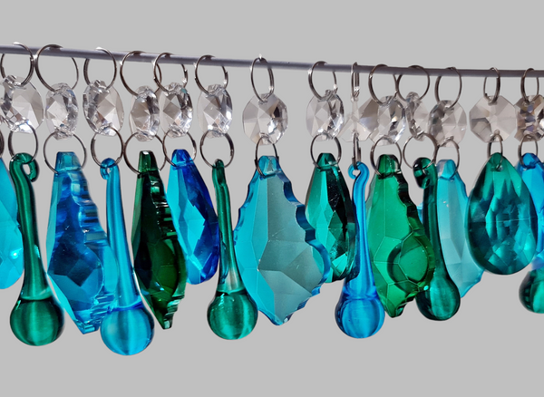 24 Peacock & Teal Chandelier Drops Crystals Beads Droplets Cut Glass Prisms Wedding Decorations 12