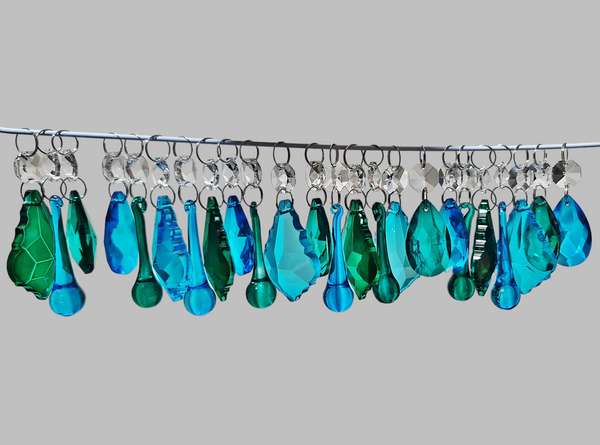 24 Peacock & Teal Chandelier Drops Crystals Beads Droplets Cut Glass Prisms Wedding Decorations 4