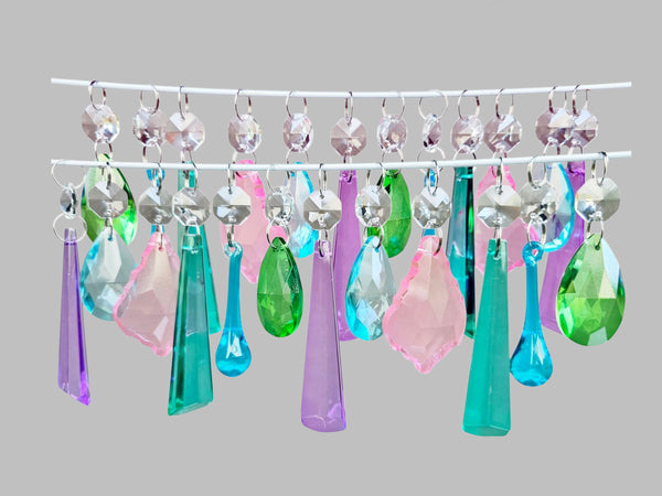 24 Chandelier Pastel Colours Crystals Cut Glass Droplets Christmas Tree Wedding Prisms Beads 8