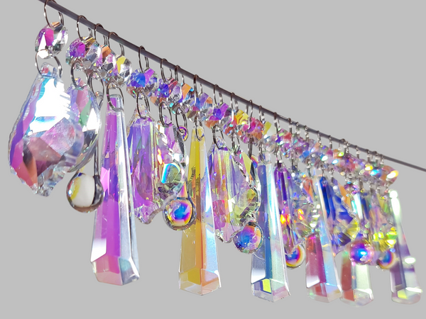 24 Aurora Borealis AB Iridescent Chandelier Drops Cut Glass UK Crystals Beads Droplets Christmas Tree Decorations 3
