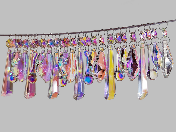 24 Aurora Borealis AB Iridescent Chandelier Drops Cut Glass UK Crystals Beads Droplets Christmas Tree Decorations 5