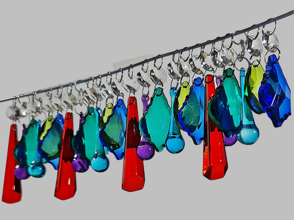 24 Chandelier Drops Cut Glass Crystals Beads Antique Colours Prisms Hanging Pendant Droplets 5