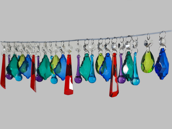 24 Chandelier Drops Cut Glass Crystals Beads Antique Colours Prisms Hanging Pendant Droplets 3