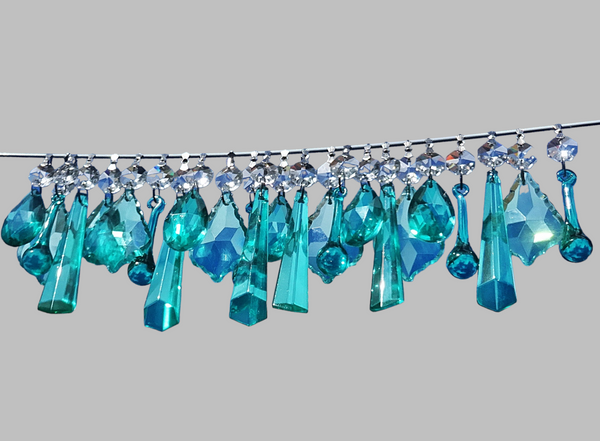 24 Aqua Marine Turquoise Green Chandelier Drops Cut Glass Crystals Beads Droplets Christmas Wedding Decorations 3