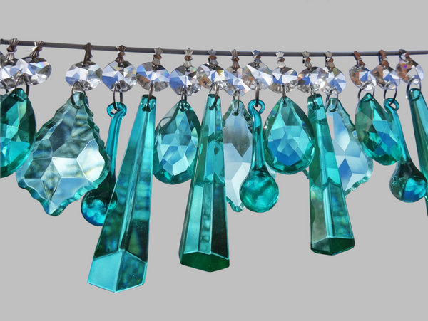 24 Aqua Marine Turquoise Green Chandelier Drops Cut Glass Crystals Beads Droplets Christmas Wedding Decorations 12