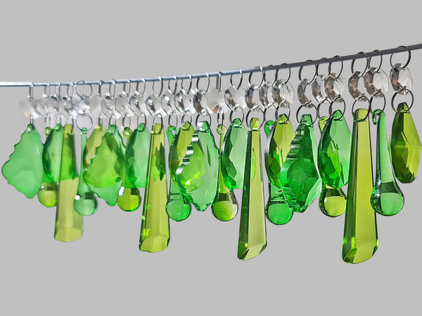 24 Sage & Emerald Green Chandelier Drops Crystals Beads Prism Droplets Mix Cut Glass 4