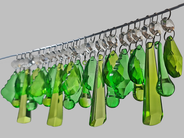 24 Sage & Emerald Green Chandelier Drops Crystals Beads Prism Droplets Mix Cut Glass 6
