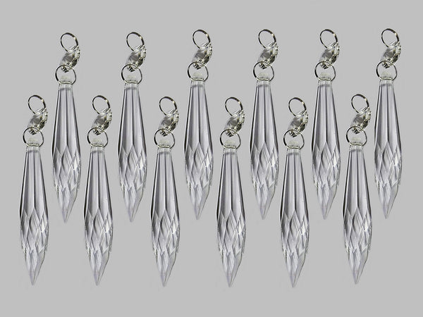 12 Clear 76 mm 3" Icicle Chandelier Crystals Drops Beads Droplets Christmas Decorations