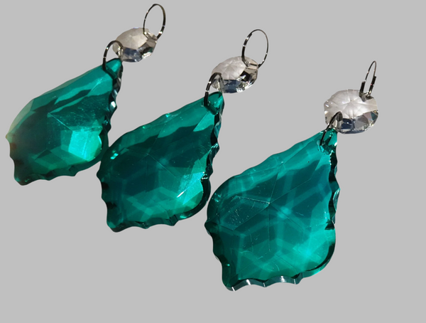 1 Peacock Green Cut Glass Leaf 50 mm 2" Chandelier UK Crystals Beads Droplets Light Parts 8